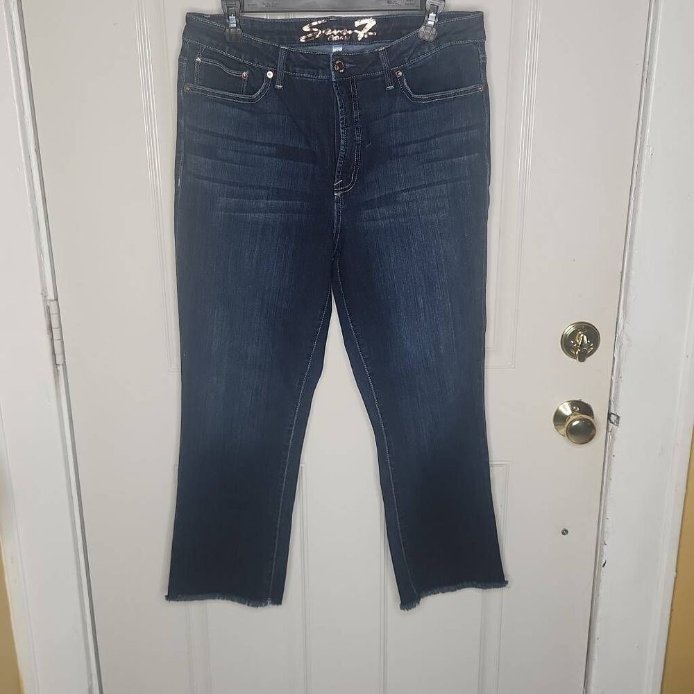 Seven7 dark denim raw hem cropped jeans women's size 12